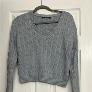 Brandy Melville light blue V-Neck Cable Knit Sweater